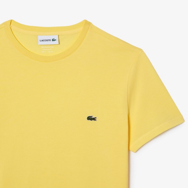 Men's Lacoste Crew Neck Pima Cotton Jersey T-Shirt Pastel yellow | OIN269137