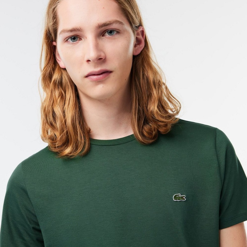 Men's Lacoste Crew Neck Pima Cotton Jersey T-Shirt Dark Green | IUG750834