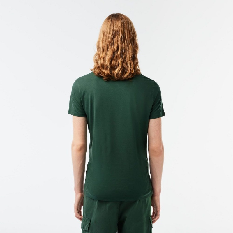 Men's Lacoste Crew Neck Pima Cotton Jersey T-Shirt Dark Green | IUG750834