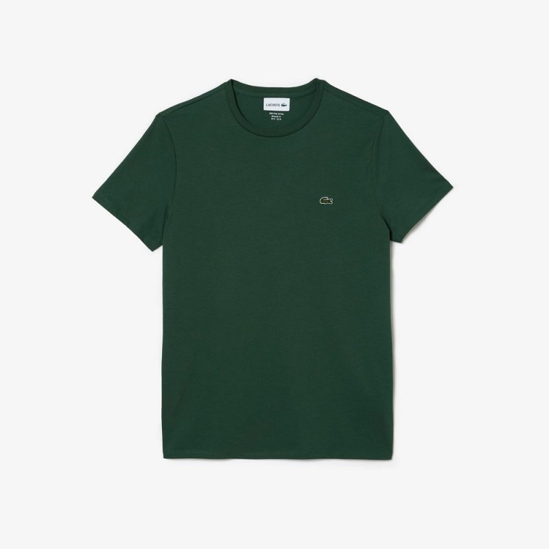 Men's Lacoste Crew Neck Pima Cotton Jersey T-Shirt Dark Green | IUG750834