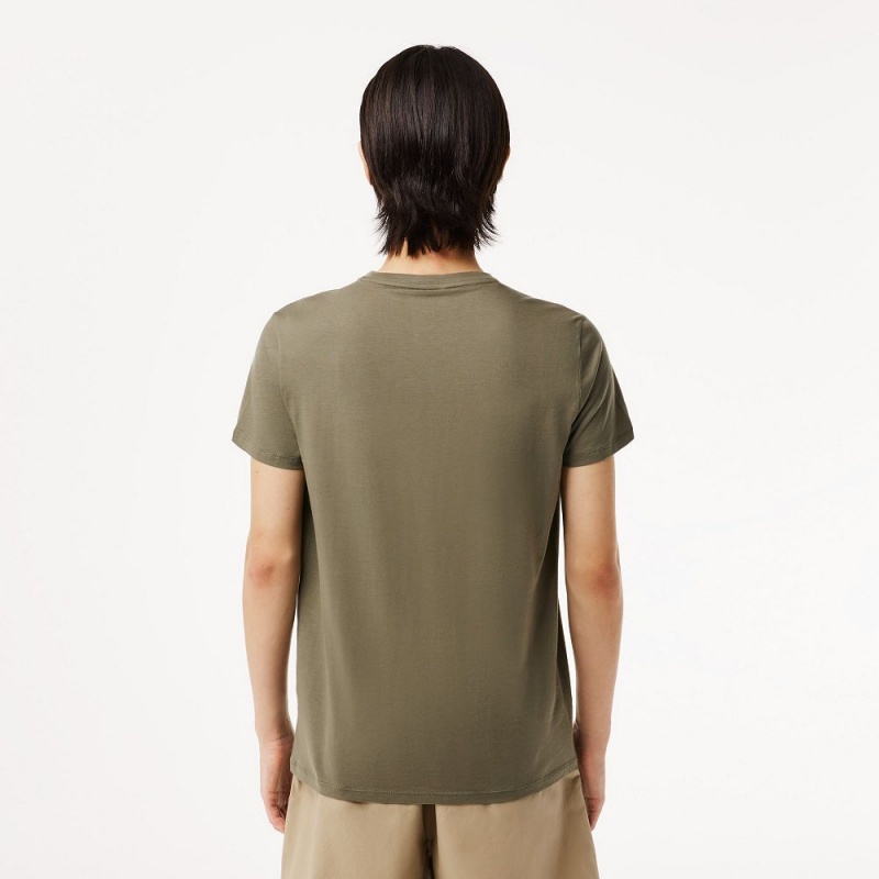 Men's Lacoste Crew Neck Pima Cotton Jersey T-Shirt Khaki Green | SBD412067