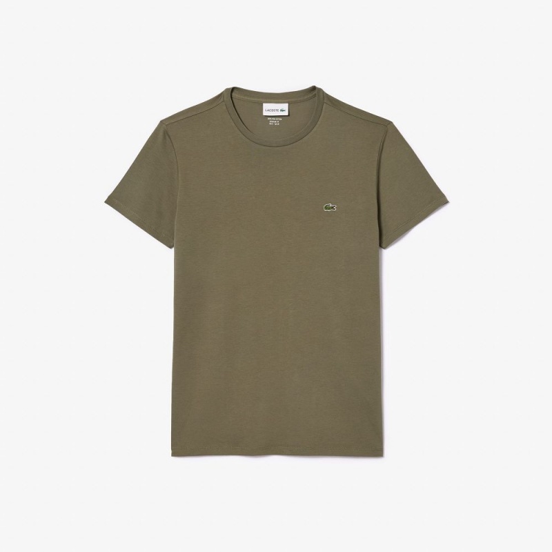 Men's Lacoste Crew Neck Pima Cotton Jersey T-Shirt Khaki Green | SBD412067