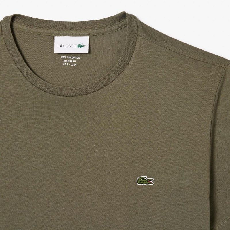 Men's Lacoste Crew Neck Pima Cotton Jersey T-Shirt Khaki Green | SBD412067