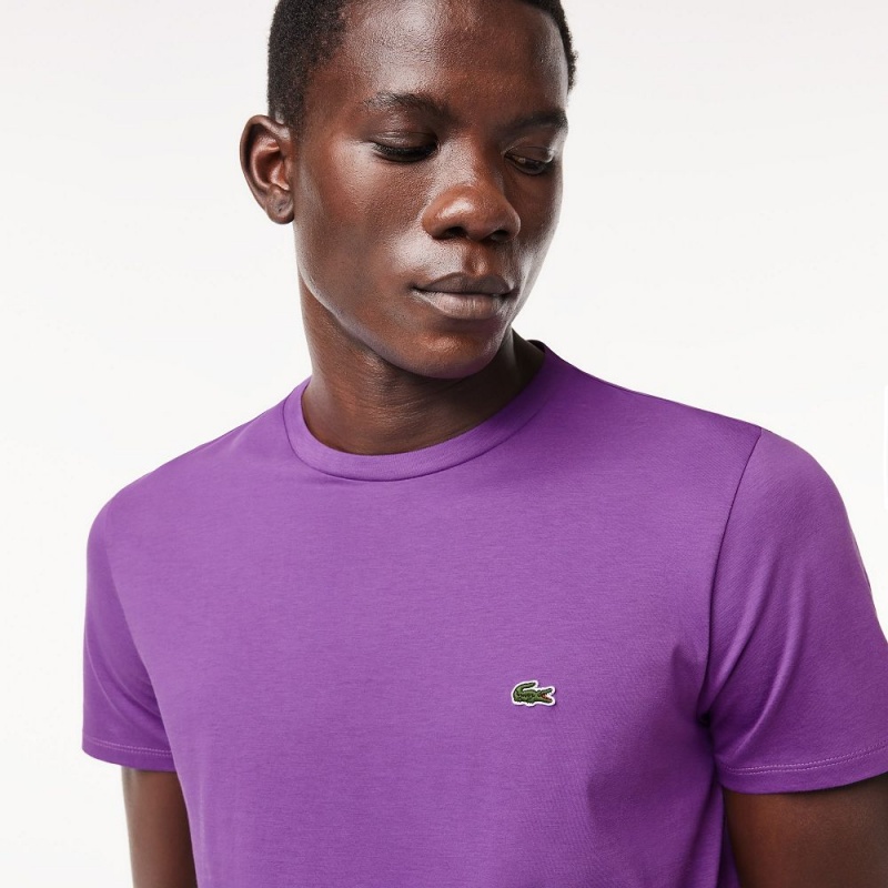 Men's Lacoste Crew Neck Pima Cotton Jersey T-Shirt Mauve purple | BZS401359