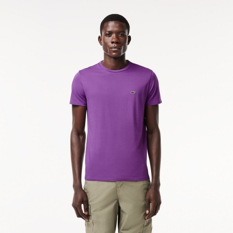 Men\'s Lacoste Crew Neck Pima Cotton Jersey T-Shirt Mauve purple | BZS401359