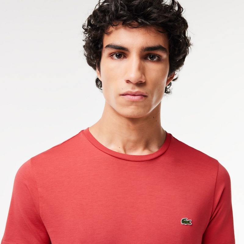 Men's Lacoste Crew Neck Pima Cotton Jersey T-Shirt Pink | EQH549781