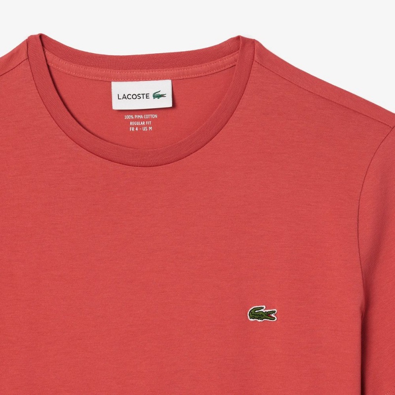 Men's Lacoste Crew Neck Pima Cotton Jersey T-Shirt Pink | EQH549781