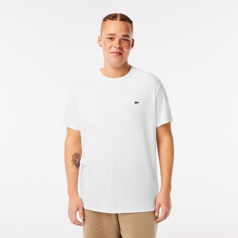 Men's Lacoste Crew Neck Pima Cotton Jersey T-Shirt White | IEF983607