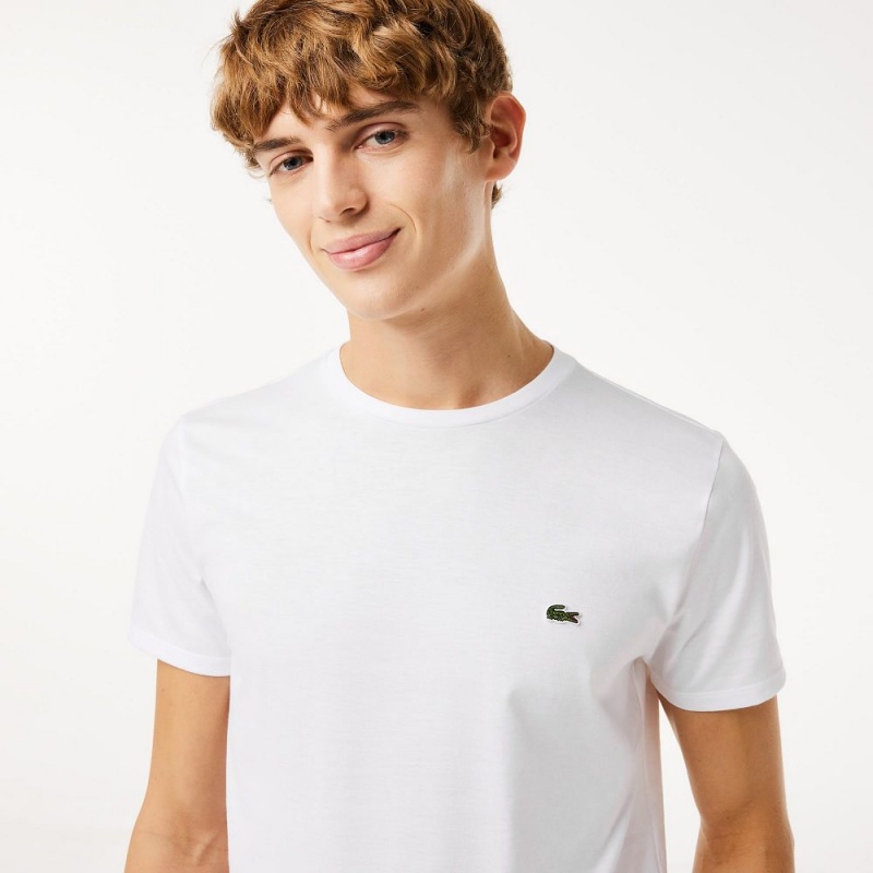 Men's Lacoste Crew Neck Pima Cotton Jersey T-Shirt White | IEF983607