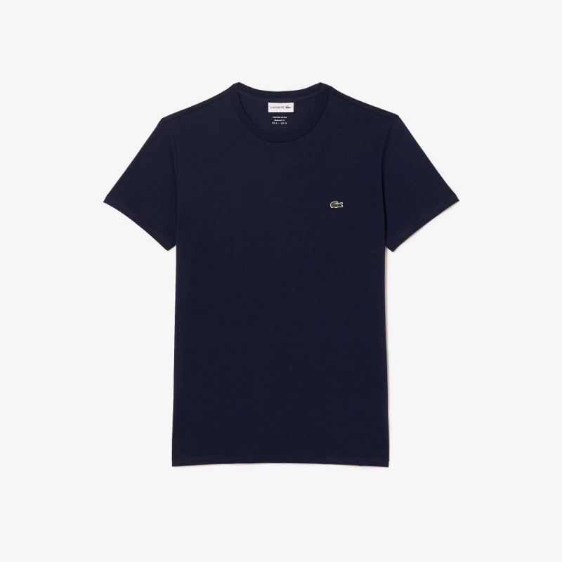 Men's Lacoste Crew Neck Pima Cotton Jersey T-Shirt Navy Blue | JLO708965