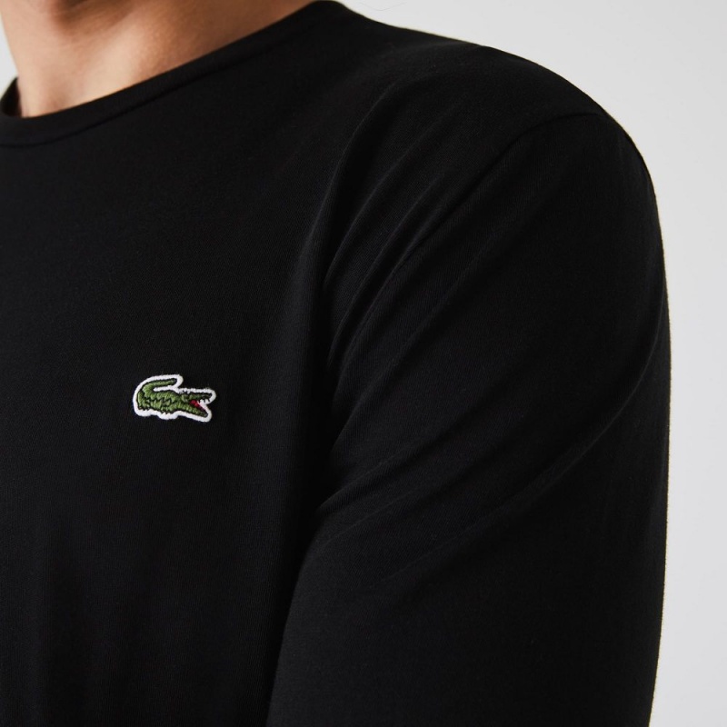 Men's Lacoste Crew Neck Pima Cotton Jersey T-Shirt Black | YNT368029