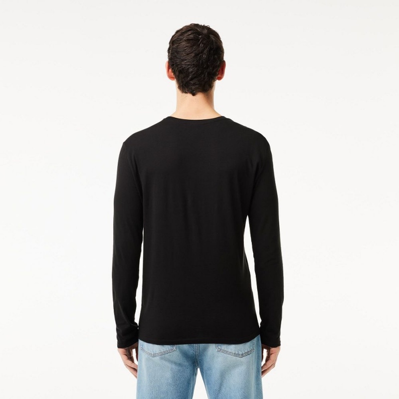 Men's Lacoste Crew Neck Pima Cotton Jersey T-Shirt Black | YNT368029