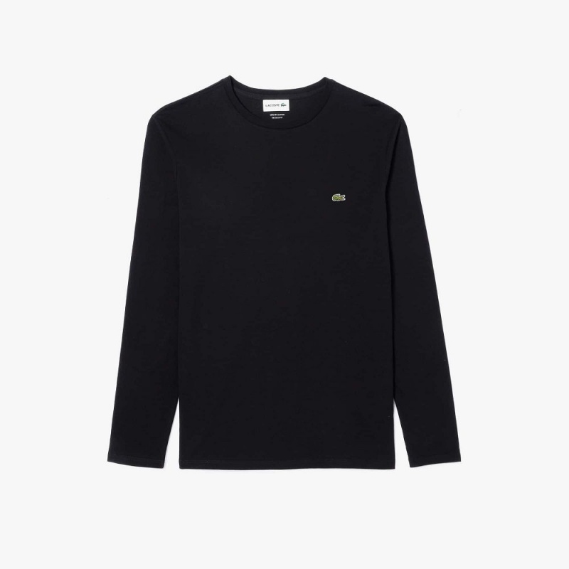 Men's Lacoste Crew Neck Pima Cotton Jersey T-Shirt Black | YNT368029