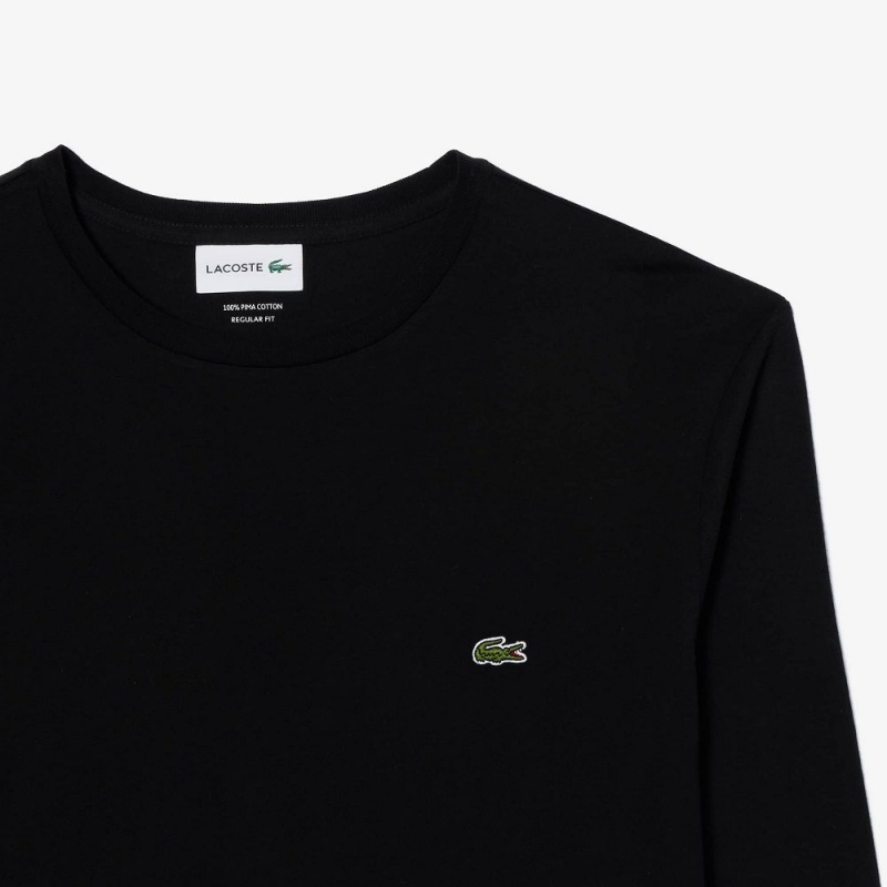 Men's Lacoste Crew Neck Pima Cotton Jersey T-Shirt Black | YNT368029