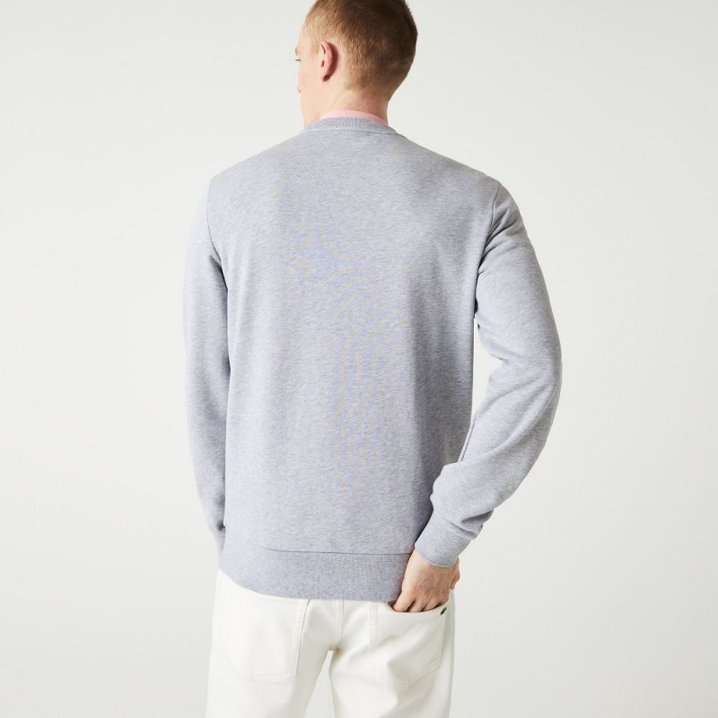 Men's Lacoste Crew Neck Print Organic Cotton Fleece Sweatshirt Grey Chine | VZR985621