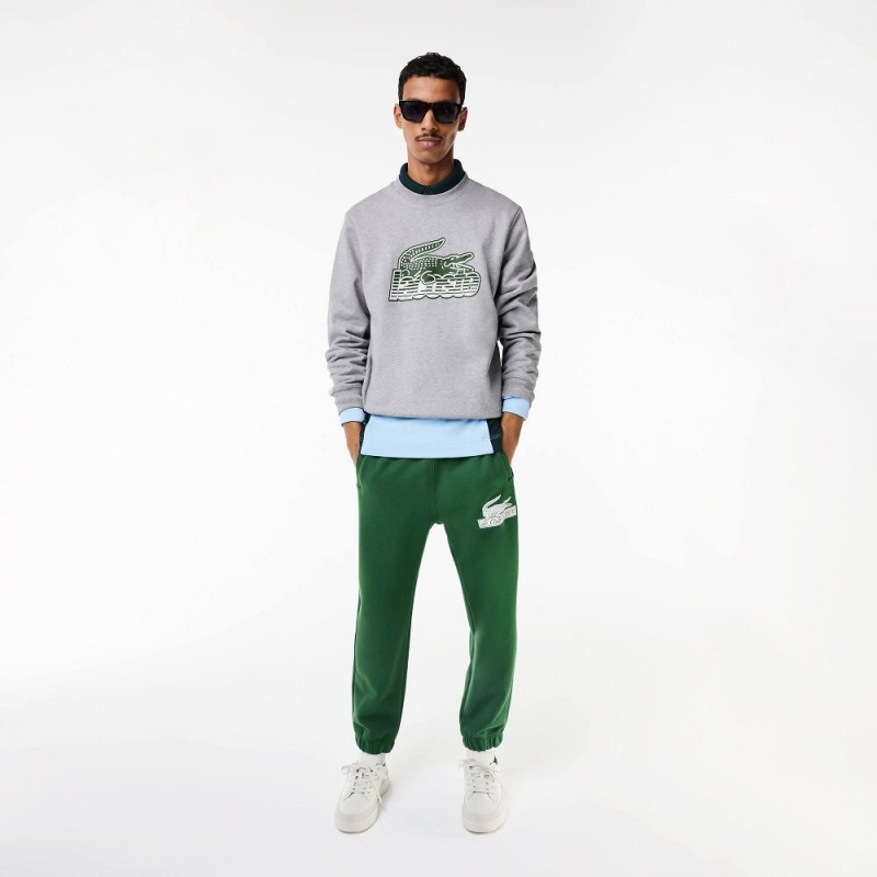 Men's Lacoste Crew Neck Unbrushed Fleece Sweatshirt Grey Chine | BPE679348