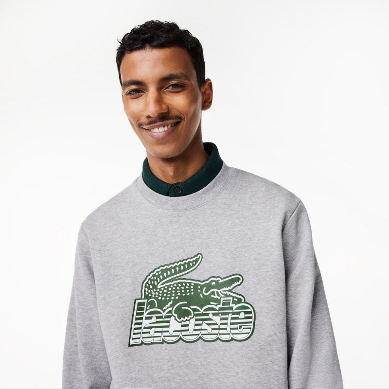 Men's Lacoste Crew Neck Unbrushed Fleece Sweatshirt Grey Chine | BPE679348