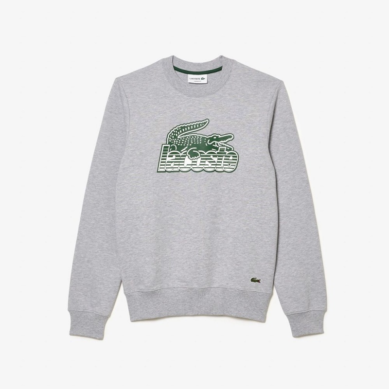 Men's Lacoste Crew Neck Unbrushed Fleece Sweatshirt Grey Chine | BPE679348