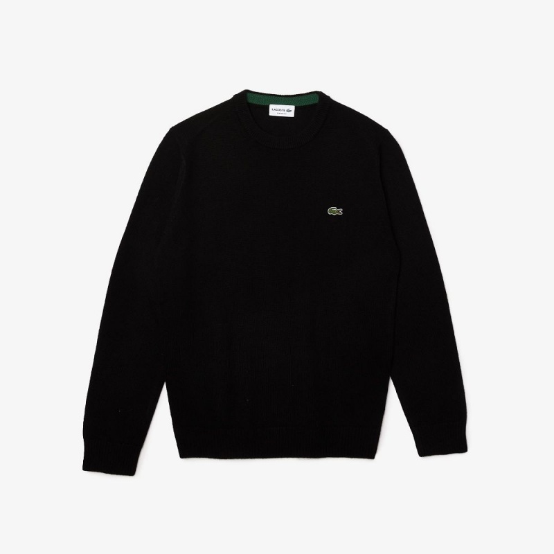 Men's Lacoste Crew Neck Wool Sweater Black | OZD754129