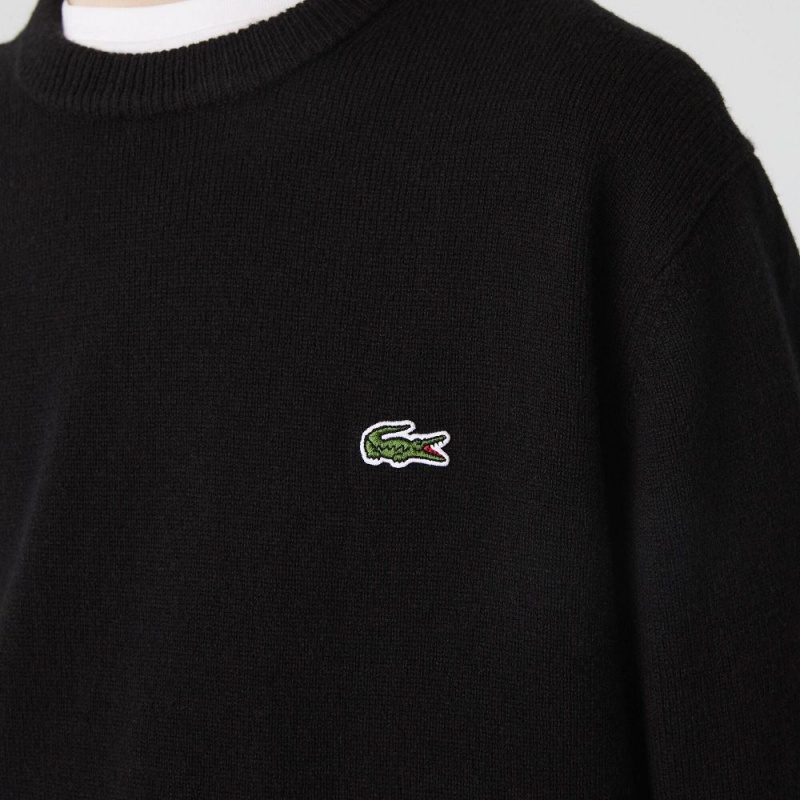 Men's Lacoste Crew Neck Wool Sweater Black | OZD754129