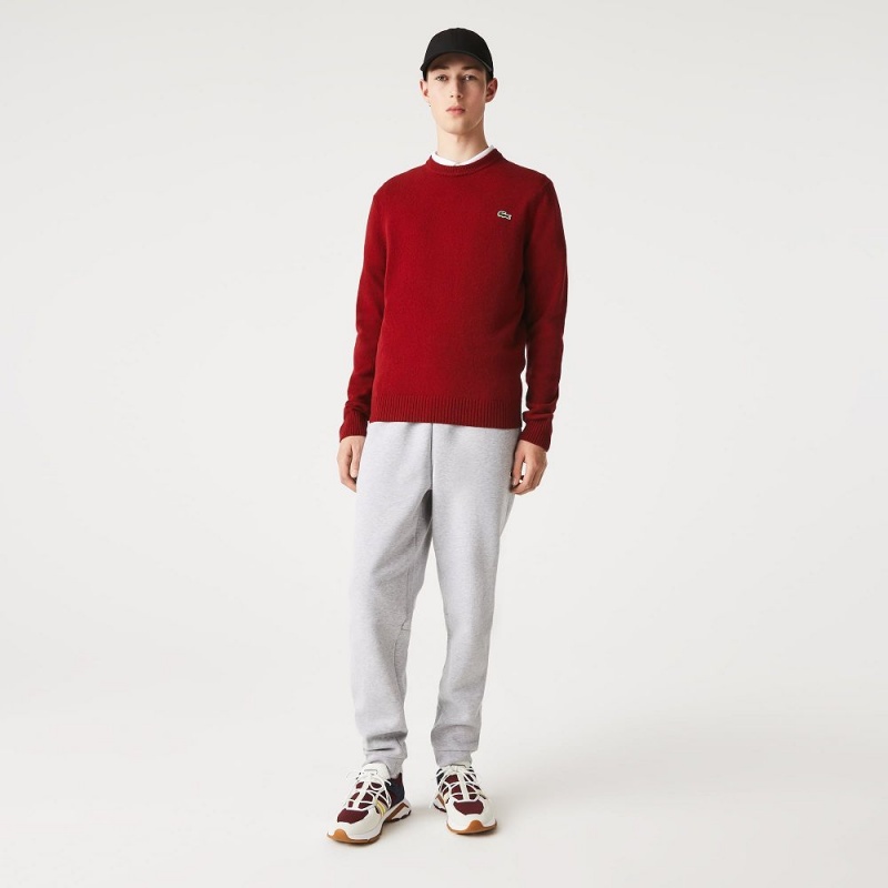 Men's Lacoste Crew Neck Wool Sweater Bordeaux | VUE194786