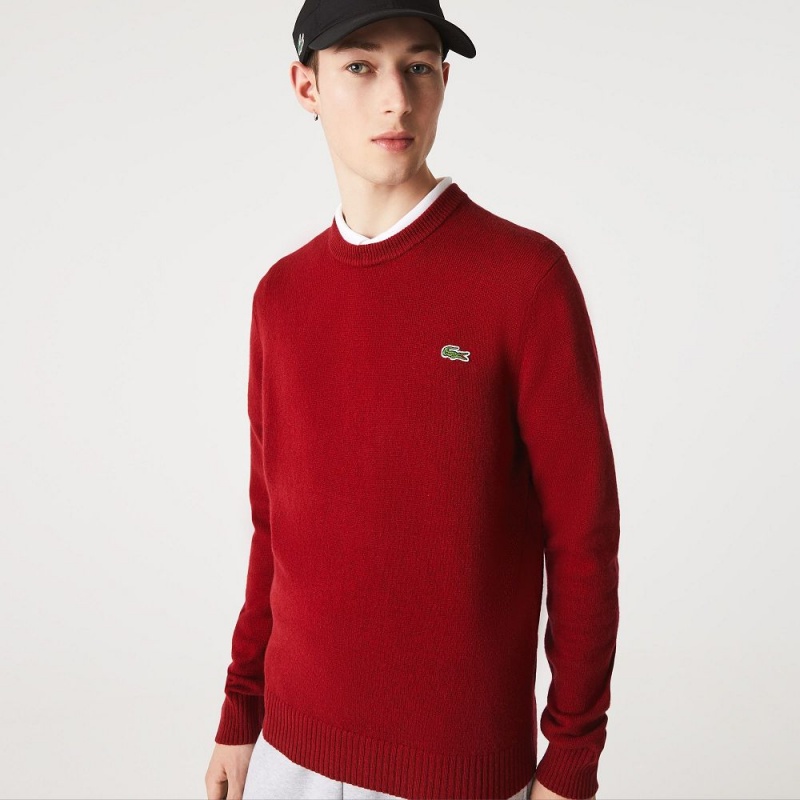 Men's Lacoste Crew Neck Wool Sweater Bordeaux | VUE194786