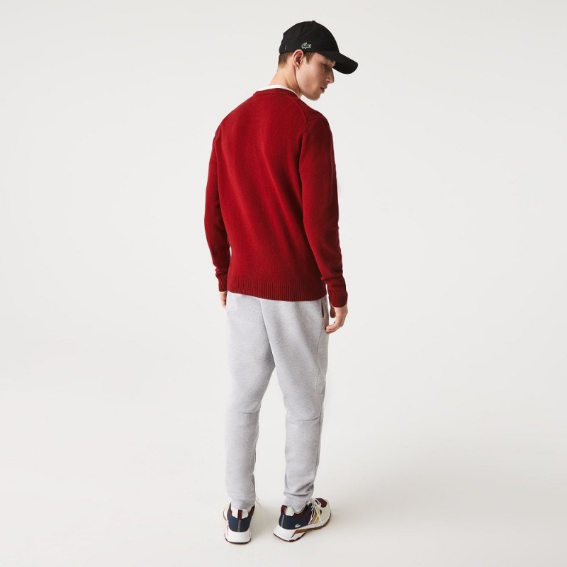 Men's Lacoste Crew Neck Wool Sweater Bordeaux | VUE194786