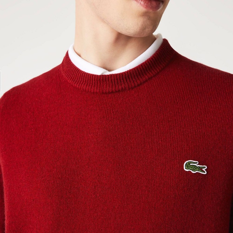 Men's Lacoste Crew Neck Wool Sweater Bordeaux | VUE194786