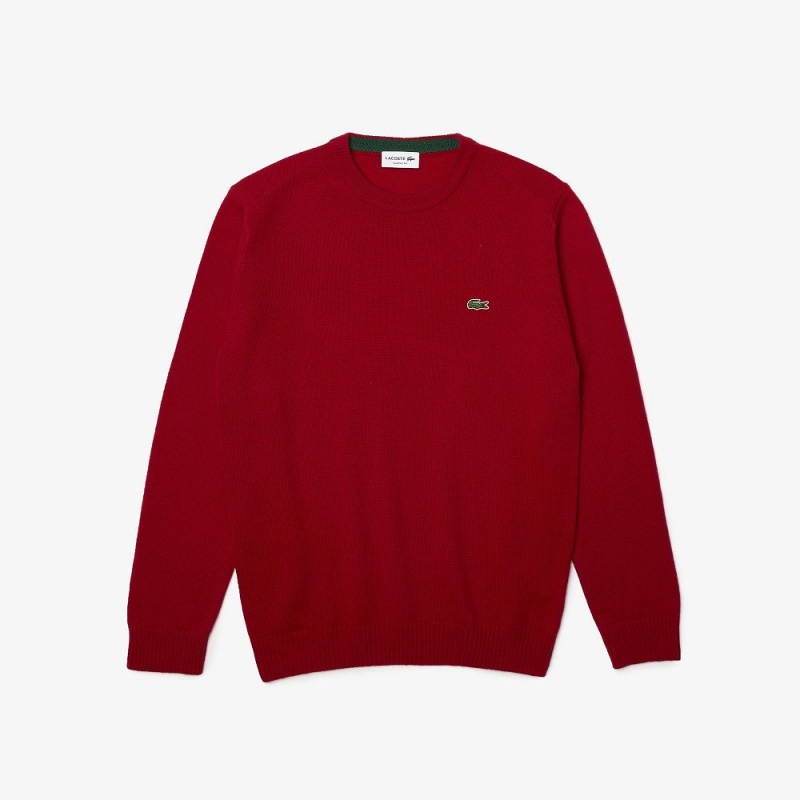 Men's Lacoste Crew Neck Wool Sweater Bordeaux | VUE194786