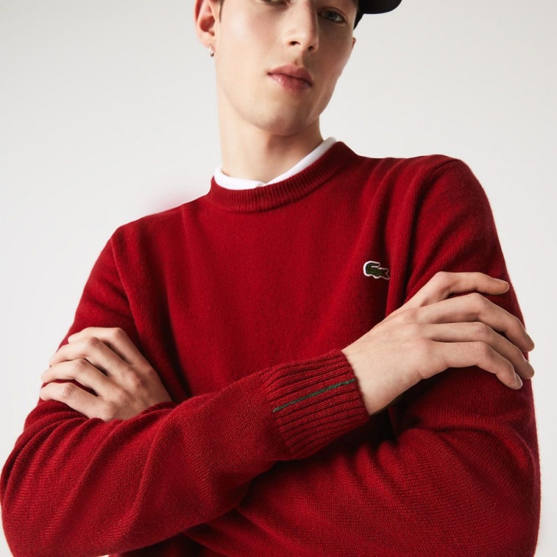 Men's Lacoste Crew Neck Wool Sweater Bordeaux | VUE194786