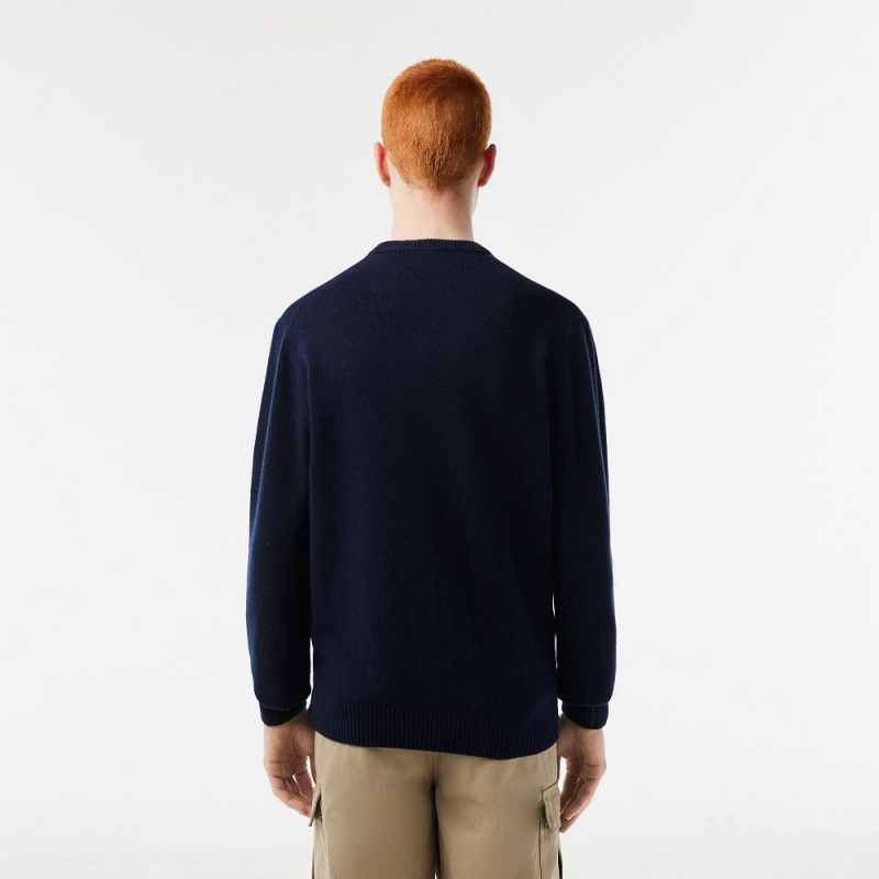 Men's Lacoste Crew Neck Wool Sweater Navy Blue | FDR860753