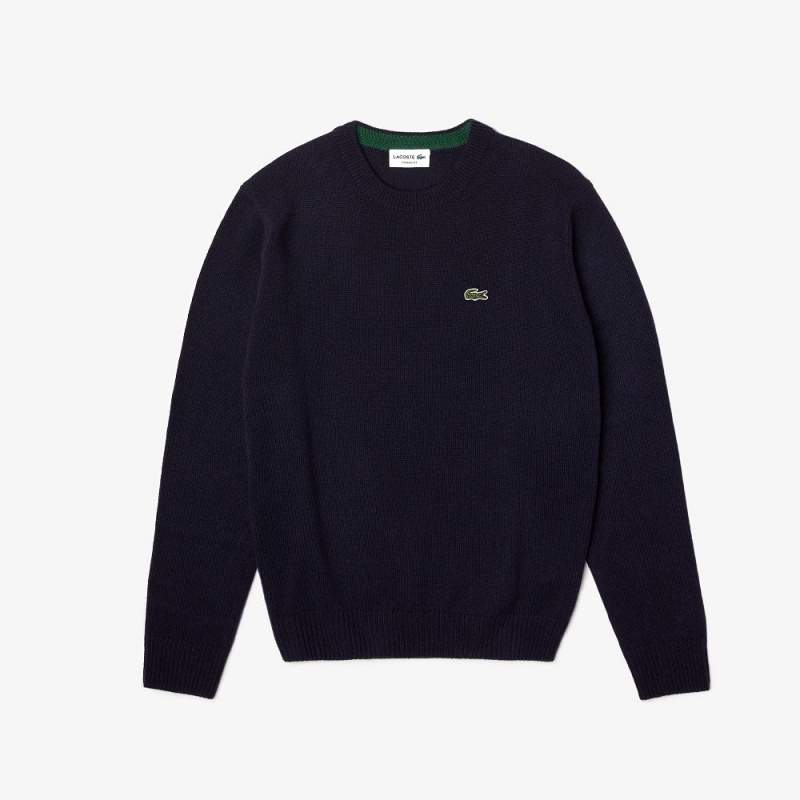 Men's Lacoste Crew Neck Wool Sweater Navy Blue | FDR860753