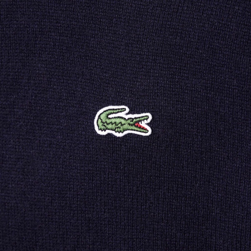 Men's Lacoste Crew Neck Wool Sweater Navy Blue | FDR860753