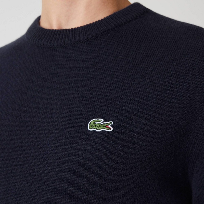 Men's Lacoste Crew Neck Wool Sweater Navy Blue | FDR860753