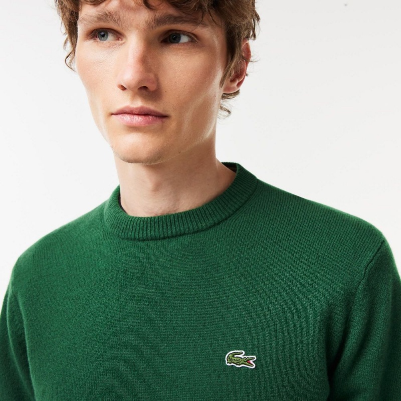 Men's Lacoste Crew Neck Wool Sweater Pine green | WNH714365