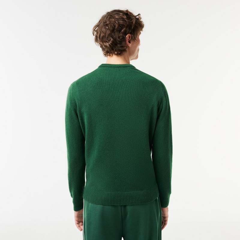 Men's Lacoste Crew Neck Wool Sweater Pine green | WNH714365