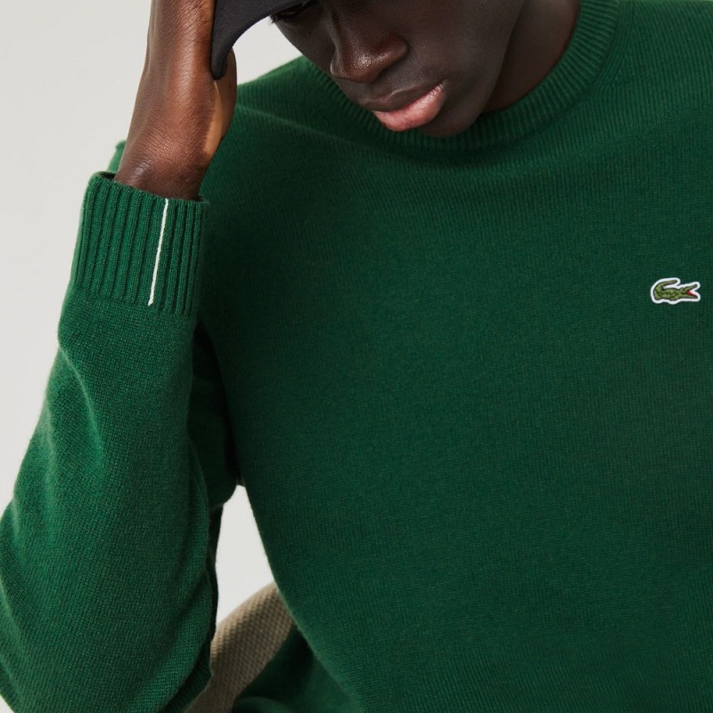 Men's Lacoste Crew Neck Wool Sweater Pine green | WNH714365