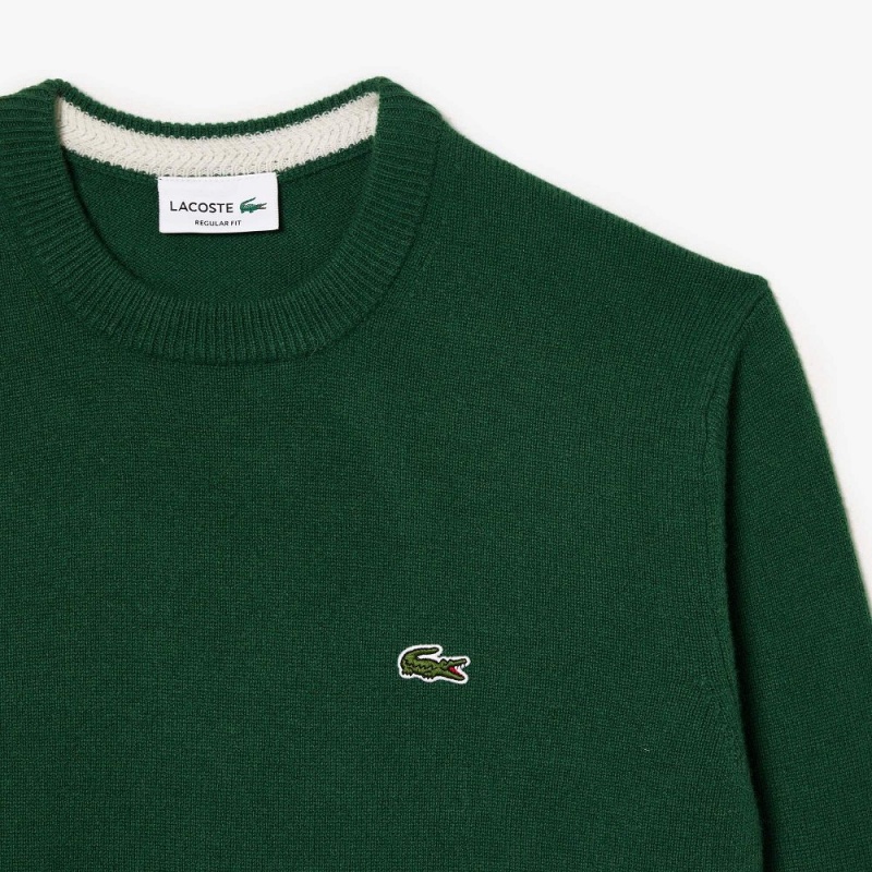 Men's Lacoste Crew Neck Wool Sweater Pine green | WNH714365