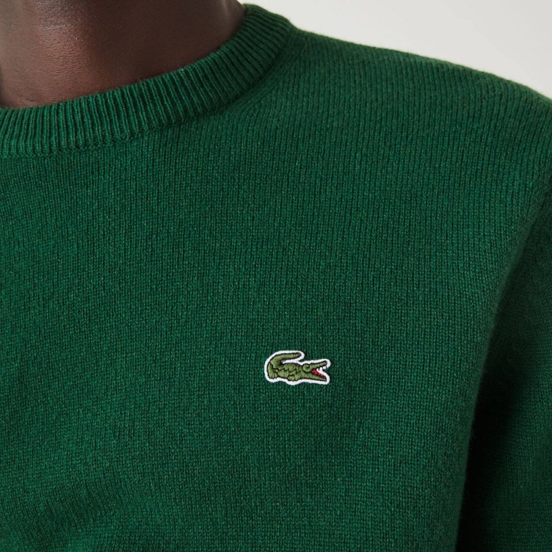 Men's Lacoste Crew Neck Wool Sweater Pine green | WNH714365