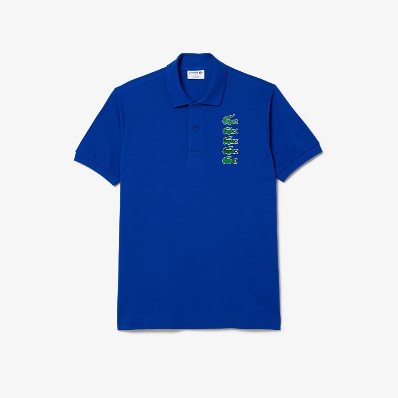 Men's Lacoste Croc Badge Piqué Polo Shirts Gentian blue | ARL546937