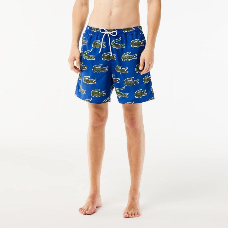 Men's Lacoste Croc Print Swim Trunks Gentian blue | JLC871943