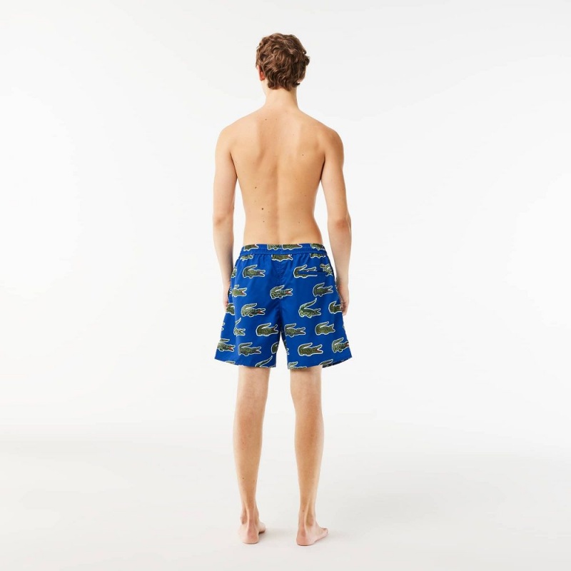 Men's Lacoste Croc Print Swim Trunks Gentian blue | JLC871943