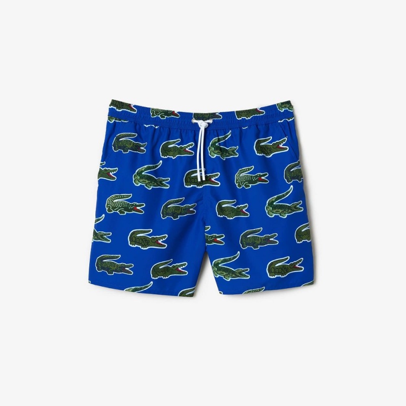 Men's Lacoste Croc Print Swim Trunks Gentian blue | JLC871943