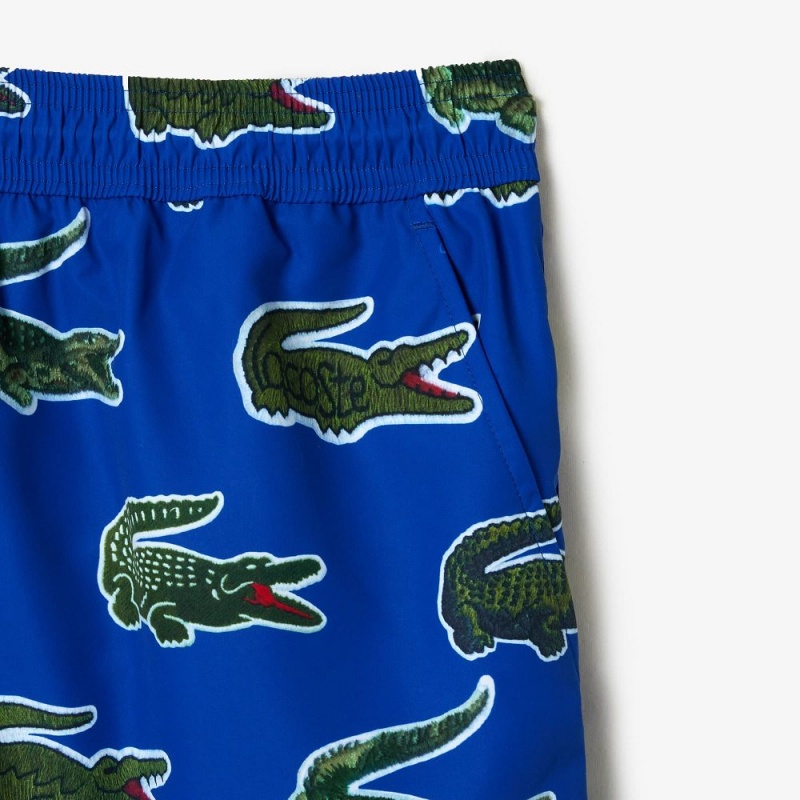 Men's Lacoste Croc Print Swim Trunks Gentian blue | JLC871943