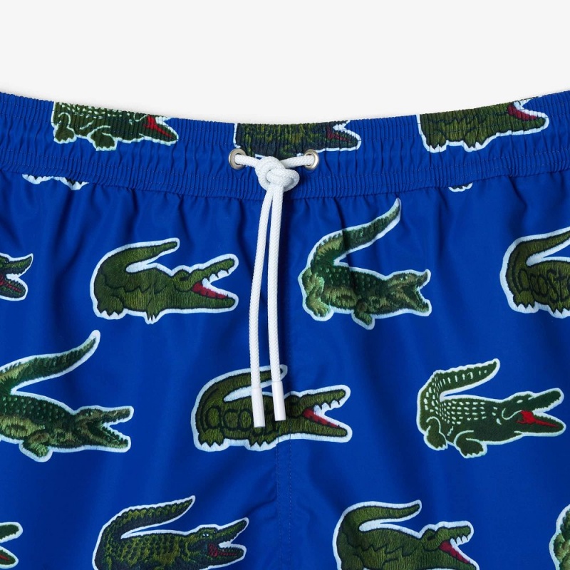 Men's Lacoste Croc Print Swim Trunks Gentian blue | JLC871943