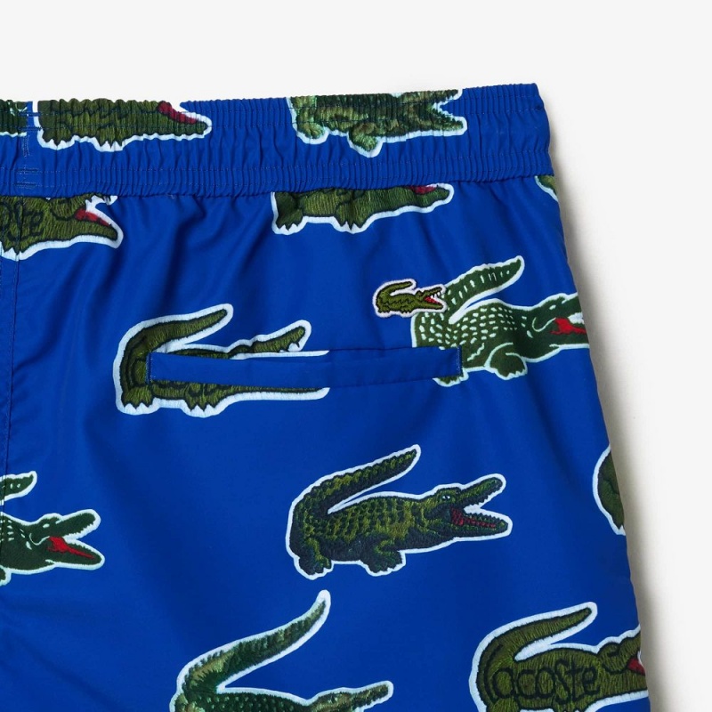 Men's Lacoste Croc Print Swim Trunks Gentian blue | JLC871943