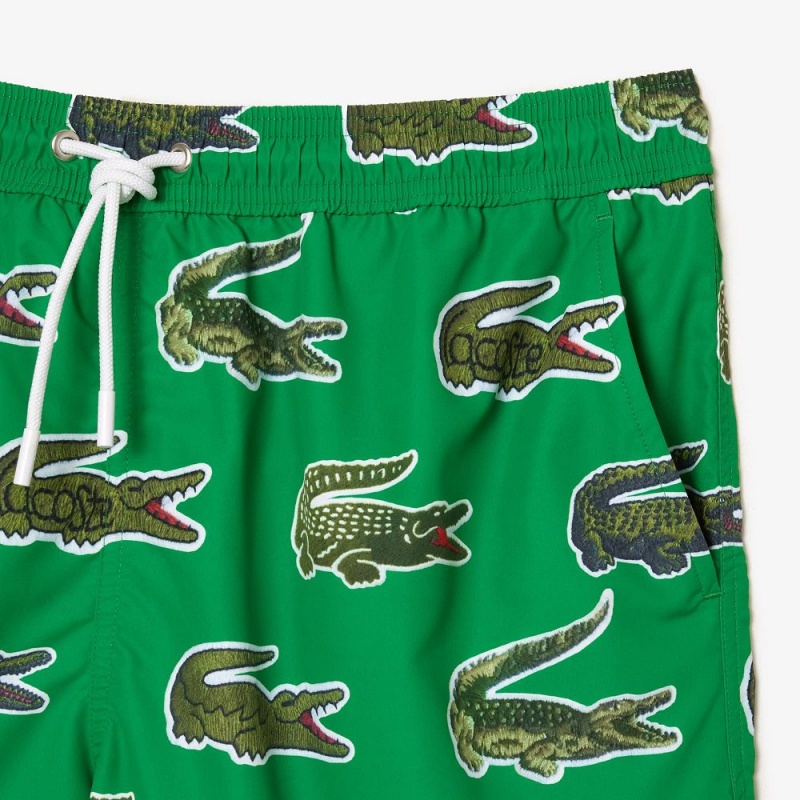 Men's Lacoste Croc Print Swim Trunks Green | HYI496235