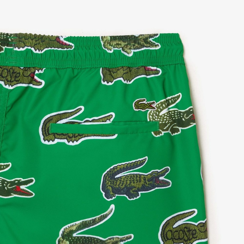 Men's Lacoste Croc Print Swim Trunks Green | HYI496235