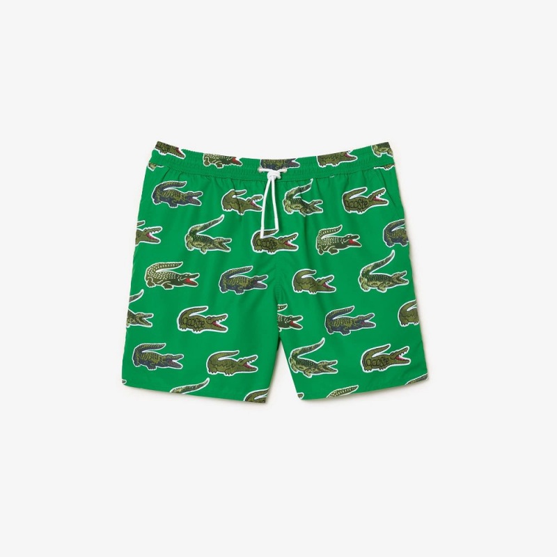 Men\'s Lacoste Croc Print Swim Trunks Green | HYI496235