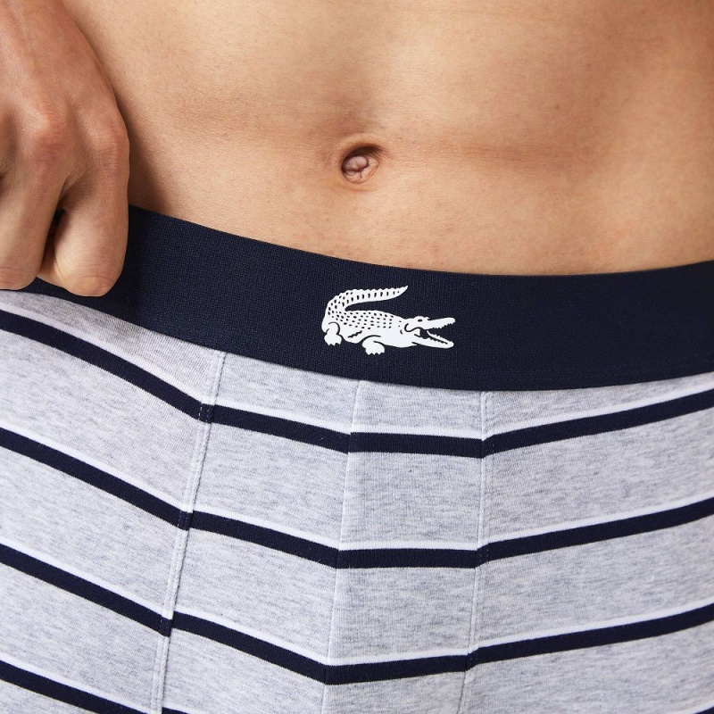 Men's Lacoste Croc Waist Stretch Cotton 3-Pack Boxer Briefs Navy Blue White Grey Chine Navy Blue | XGD716384